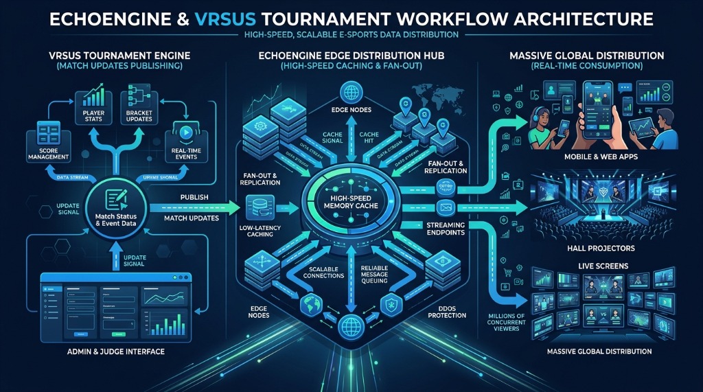 EchoEngine & VRSUS Tournament Workflow Architektur: High-Speed E-Sports Data Distribution
